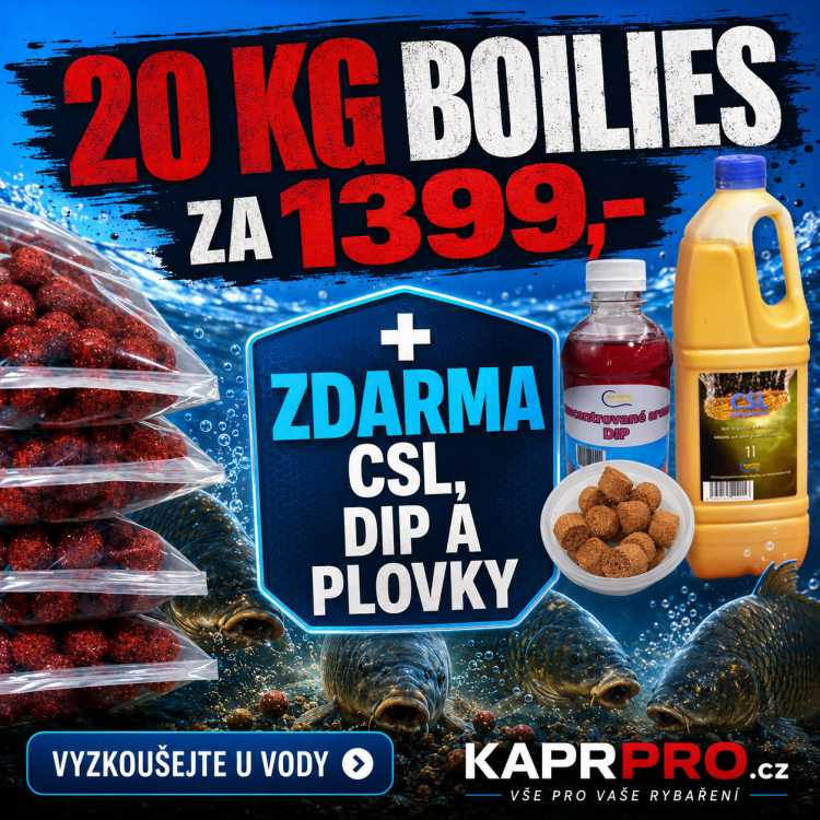 Boilies 20kg, losos & patentka, 24mm + CSL 1l + DIP 250ml + pop up pelety 20mm, 60g