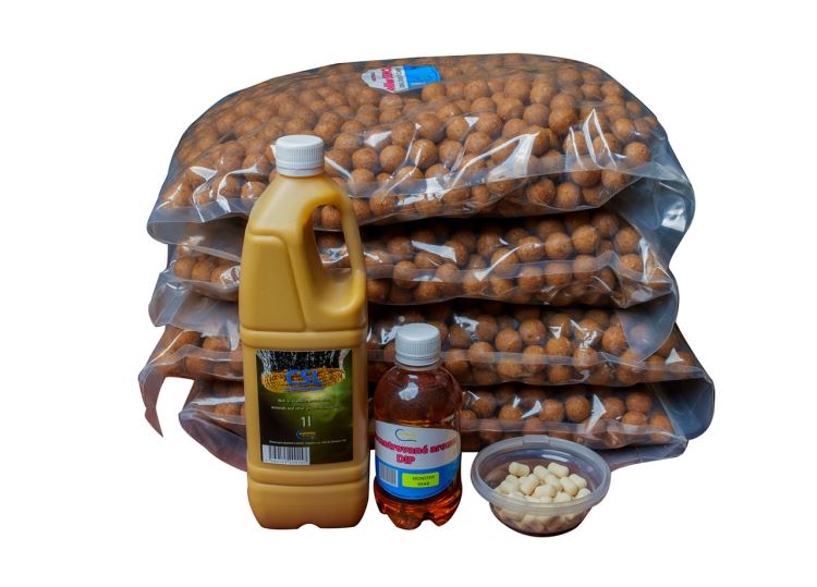 Boilies 20kg, monster krab, 24mm + CSL 1l + DIP 250ml + pop up pelety 20mm, 60g