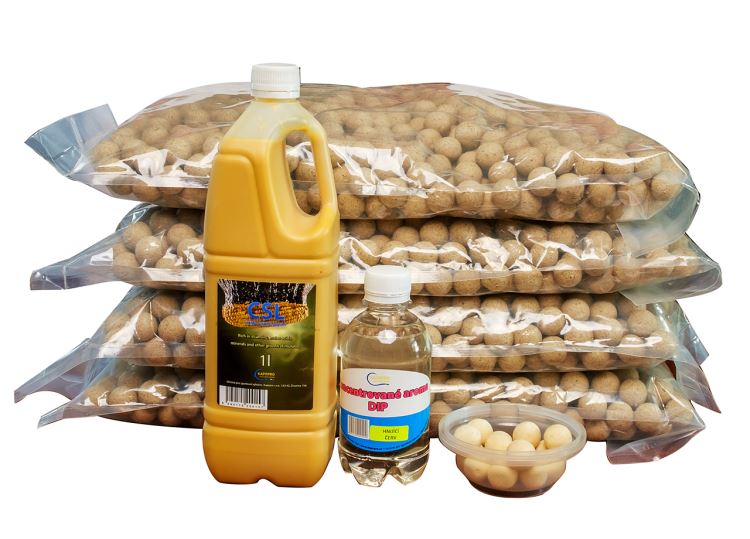 Boilies  aktivní bílé 20kg, hnijící červ,  30mm + CSL 1l + DIP 250ml + VYVÁŽENKY HARD 20mm, 30g 